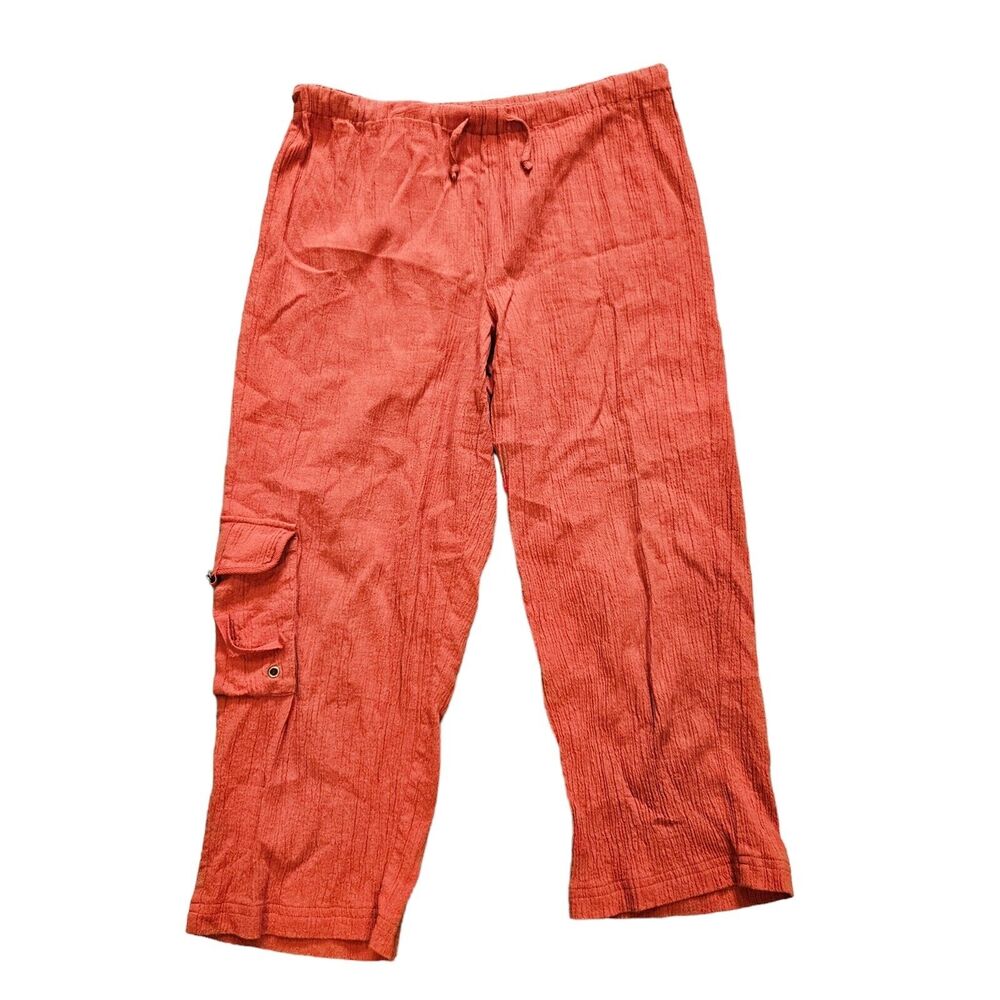 Vintage Chicos Pull On Pants Womens 0/Small Orange Gauze Cargo Lagenlook Cotton